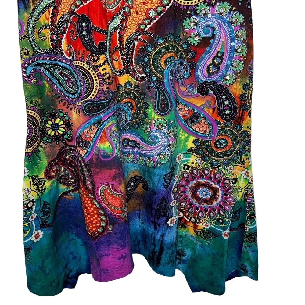Vintage Y2K Collections Etc Colorful Sleeveless Paisley Sharkbite Boho Tunic Top - Picture 6 of 12